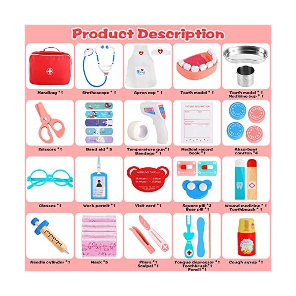 ENCOUN Malette Docteur Enfant, Malette Docteur Jouet avec Stéthoscope, Set Docteur Enfant, Jeux Docteur, Jeu dimitation Cade