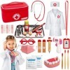 Sundaymot Malette Docteur Enfant Médecin Jouet Bois avec stéthoscope véritable, thermomètre, Mallette de Dentiste, Blouse de 