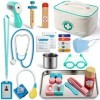 Sundaymot Malette Docteur Enfant Jouet, Medecin Outils avec Stéthoscope, Thermomètre, Seringue Infrarouge et d’Autres Accesso