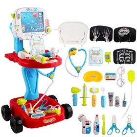 deAO Petit Docteur Playset Centre M&eacute, dical Portatif sur Roues Jeux dImitation Comprend 24PCS Accessoires, Doctor Kit 