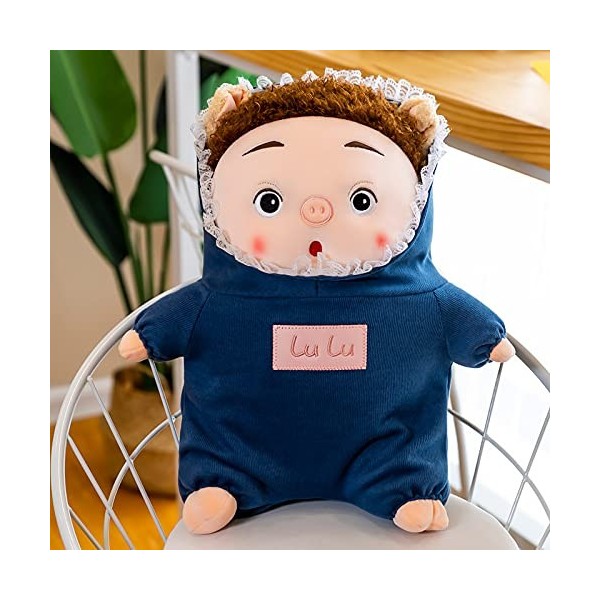 Mignon Dessin Animé À Capuche Une Pièce en Peluche Jouet Cochon Rose Poupée-Bleu,80cm