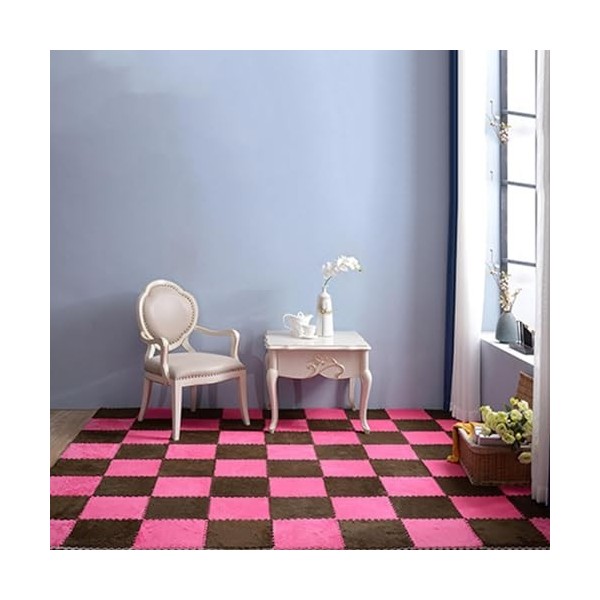 Tapis De Sol Emboîtable en Mousse Peluche 12 Pièces, Dalles De Moquette Carrées Colorées, Tapis De Sol Moelleux, Tapis De Jeu