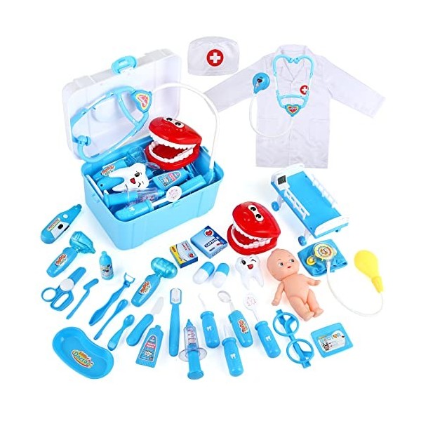 Mallette Docteur Jouet Pour Enfants - Kit Médical Avec Stéthoscope, Thermomètre, Poupée - Plus De 30 Accessoires - Cadeau Fille Garçon 3 Ans Et Plus
