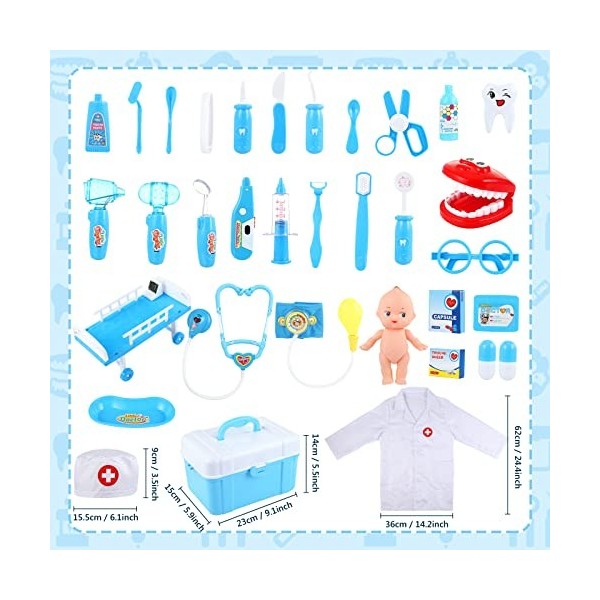 LIHAO Jouet Mallette Docteur Jeu dimitation pour Enfant Kit dAccessoire Médicale Cadeau pour Fille et Garcon