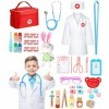 JOFLVA Malette Docteur Enfant, Malette Docteur Enfant Médecin Jouet Bois avec Stéthoscope, Thermomètre, Seringue, Blouse de D