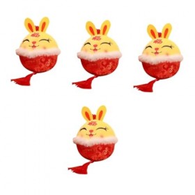 Totority 4 Pièces Pendentif Lapin Décor Chinois Lapin en Peluche Mini Jouets Ornements du Nouvel an Lunaire Charme De Noeud C