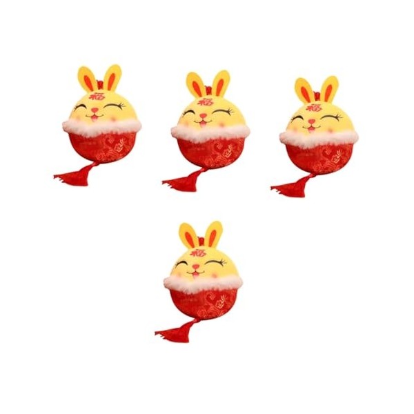 Totority 4 Pièces Pendentif Lapin Décor Chinois Lapin en Peluche Mini Jouets Ornements du Nouvel an Lunaire Charme De Noeud C