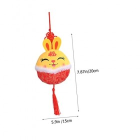 Totority 4 Pièces Pendentif Lapin Décor Chinois Lapin en Peluche Mini Jouets Ornements du Nouvel an Lunaire Charme De Noeud C