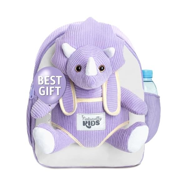 Naturally KIDS Mini Sac à Dos Dinosaure pour Filles Garçons - Jouets Dinosaures pour Enfants 3-5 Ans - Petit Sac à Dos Violet