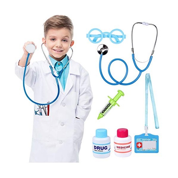 Tacobear 7 pièces Deguisement Docteur pour Enfant Jeu dimitation Docteur Kit de Jouet Médecin Malette de Docteur avec Séring