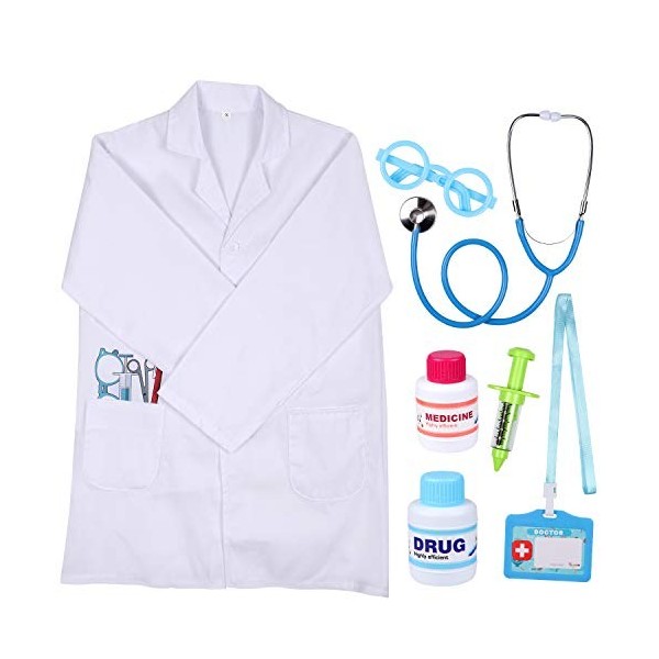 Tacobear 7 pièces Deguisement Docteur pour Enfant Jeu dimitation Docteur Kit de Jouet Médecin Malette de Docteur avec Séring