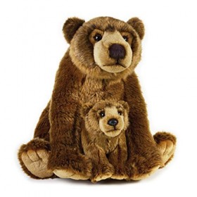 Geographics National Grizzly GSN Animaux en Peluche Mère avec bébé Jouet en Peluche 2 pièces, Naturel 