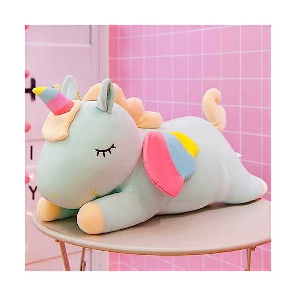 Abaodam Licorne Peluche Licorne Peluche Jouet Licorne Oreiller Doux Licorne Peluche avec Ailes Arc-en-Ciel pour Enfants Fille