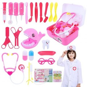 VFANDV Malette Docteur Enfant, 40 Kit de Médecin Jouets Déguisement de Docteur Rôle avec Stéthoscope & Blouse de Médecin & Sa