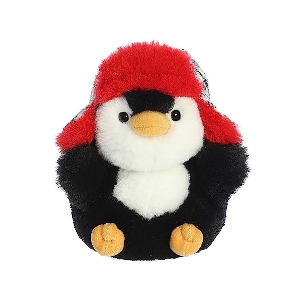 Aurora® Rolly Pet™ Porter Penguin™ Animal en peluche rond – Adorables compagnons – Amusement en déplacement – Noir 14 cm