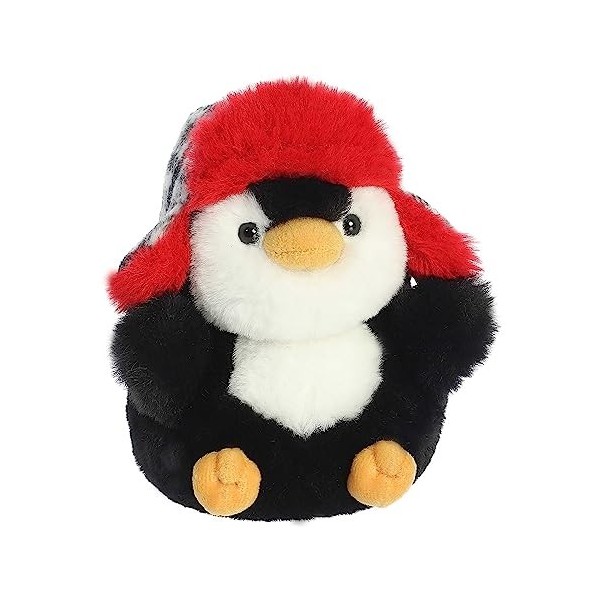 Aurora® Rolly Pet™ Porter Penguin™ Animal en peluche rond – Adorables compagnons – Amusement en déplacement – Noir 14 cm