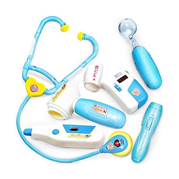 BUYGER 6 Pièces Kit de Médecin Enfant Jouet, Lumière et Son Dentiste Médical Docteur Jouets Cadeaux pour Enfants 3 Ans Filles