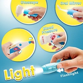 BUYGER 6 Pièces Kit de Médecin Enfant Jouet, Lumière et Son Dentiste Médical Docteur Jouets Cadeaux pour Enfants 3 Ans Filles