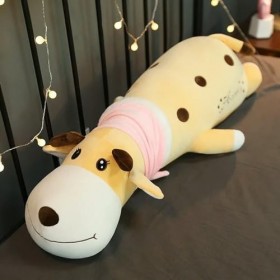 Mignon Schnauzer Chien Vache Girafe Peluche Long Oreiller Doux en Peluche Dessin Animé Animal Poupée Couchage Oreiller Ami Ca