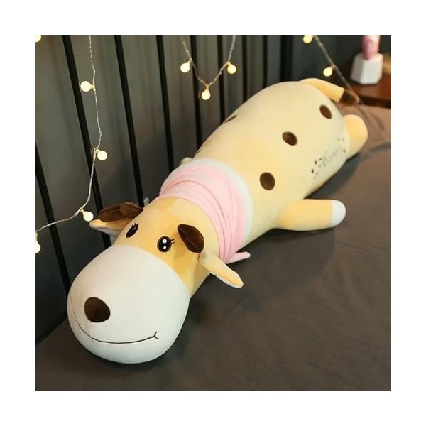 Mignon Schnauzer Chien Vache Girafe Peluche Long Oreiller Doux en Peluche Dessin Animé Animal Poupée Couchage Oreiller Ami Ca