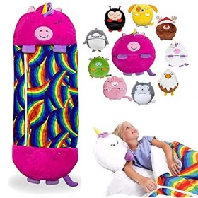 Sac Couchage Enfant avec Oreiller, Sac Couchage 2 en 1 pour Animaux Dessin Animé, Rangement Pliable, Confortable et Doux, pou