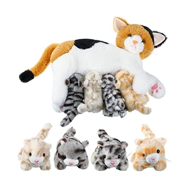 Animal en Peluche Chat Nourricier avec Chatons en Peluche, Animaux en Peluche Bébé Chat Animaux en Peluche Bébé Chat pour Fil