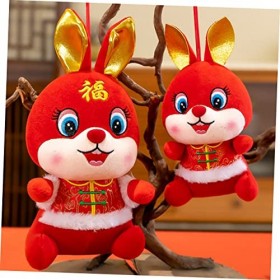 Toyvian 4 Pièces Bouton Tang Costume Lapin Poupée Lapin Zodiaque Jetés en Peluche Lapin en Peluche Année De La Poupée Lapin P