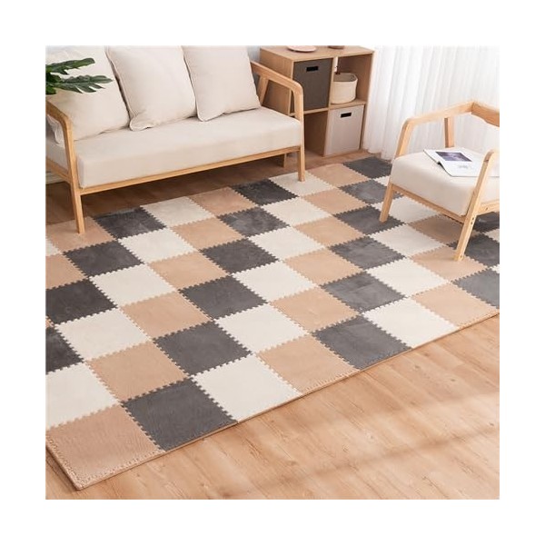 Tapis De Sol en Mousse Puzzle en Peluche Douce, Tapis Emboîtables Moelleux 30x30 Cm, Tapis Antidérapant, Tapis De Jeu, Carrea