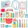 WOODMAM Mallette de médecin en Bois Kit de médecin pour Enfants, 41 pièces Kit médical de Dentiste éducatif Cadeau pour Les E