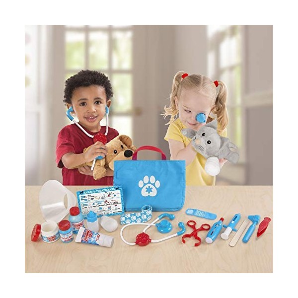 Melissa & Doug Ensemble de jeu Vétérinaire Pet Vet, 24 pièces et- 2 peluches chien et chat, Jeu dimitación, Jouet créatif, C