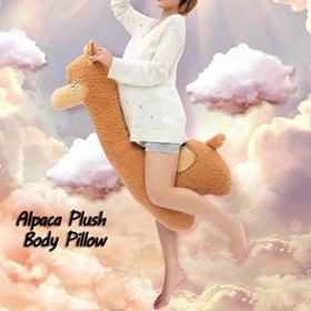 Oreiller en peluche dalpaga à long cou,jouet en peluche dalpaga câlin, poupée en peluche douce avec des cheveux bouclés,pou