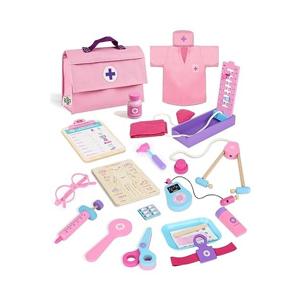 Lehoo Castle Malette Docteur Enfant, Malette Docteur Bois, Docteur Kit avec Puzzle de Organes, Kit de Médecin avec Vêtements 