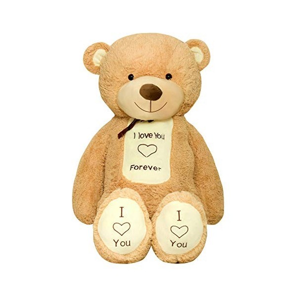 TEDBI Grand Ours en Peluche 160cm | Beige | Geant Nounours gigantesque Ours en Peluche Jouet Coeur Cadeau danniversaire Cade