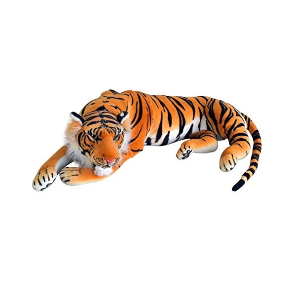 TE-Trend XXL Peluche Tigre Peluche Tigre en Peluche Vrai Fauve couché Jungle Steppe 90 cm Multicolore tigrée