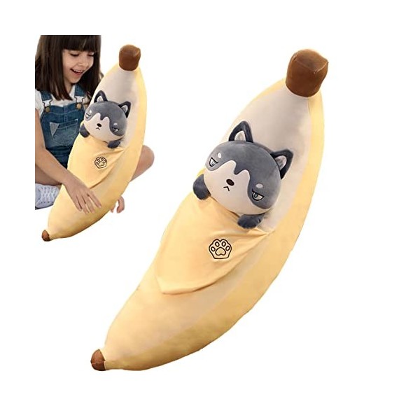 TAYSTE Oreiller en Peluche Banane | Mignon 21,6 Pouces Dog Face Design Animal Banana Plushies - Banane animales Mignonnes, Or