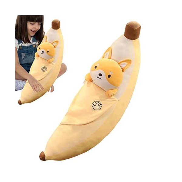 TAYSTE Oreiller en Peluche Banane | Mignon 21,6 Pouces Dog Face Design Animal Banana Plushies - Banane animales Mignonnes, Or