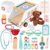 WOODMAM Ambulance en Bois Jouet Enfants Ambulance en Bois pour Enfants 37 pièces Trousse médicale avec Jouets Ambulance & Our