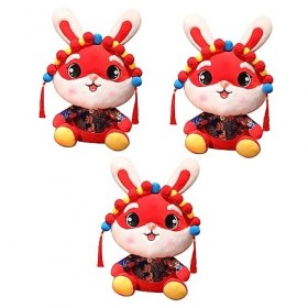 Totority 3Pcs Année du Lapin en Peluche Poupée Zodiaque Lapin Poupées Zodiaque Animal en Peluche 2023 Mascotte en Peluche Bid