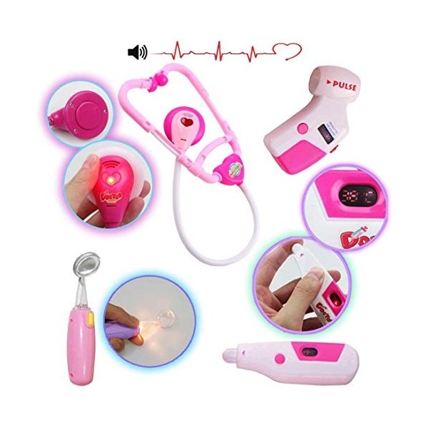 deAO Coffret de Rangement 2-en-1 pour médecin et Dentiste avec lumières, Sons et Plus de 10 Accessoires Inclus