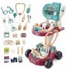 Fegalop Lot de 24 jouets médicaux pour garçons et filles - Mobile Cart avec lumières, tableau des yeux, thermomètre, stéthosc