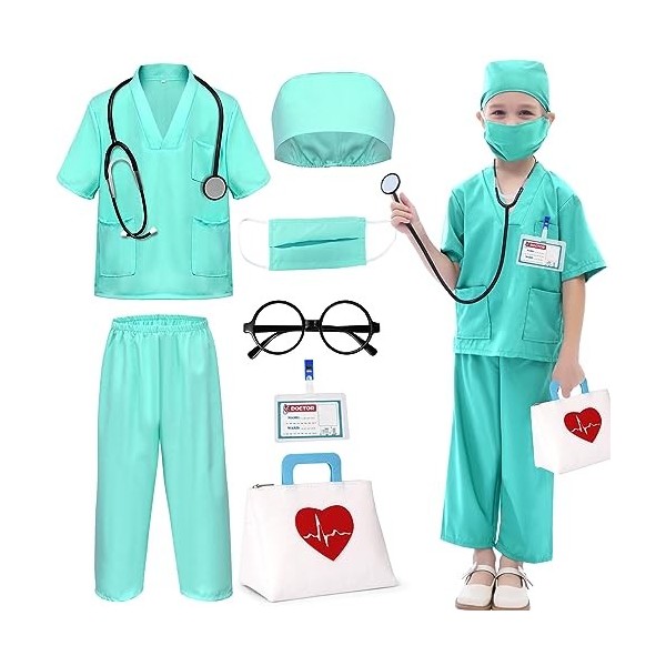 Déguisement Docteur pour Enfant Jeu dimitation Docteur Kit de Jouet Médecin Malette de Docteur avec Véritable Stéthoscope, C
