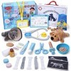 Atoylink Jouet Vétérinaire Enfant en Bois Malette Docteur avec Peluche Chat Chien Stéthoscope Seringue Jeu dimitation Jeu Éd