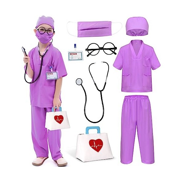 Tacobear Déguisement Docteur Enfant avec Véritable Stéthoscope, Chirurgien Costume, Lunettes, Trousse De Médecin, Kit Docteur