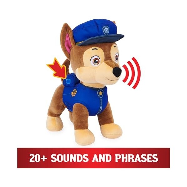 Paw Patrol, Talking Chase 12-inch-Tall Interactive Plush Toys with Sounds, Phrases and Wagging Tail, Stuffed Animals, Kids To