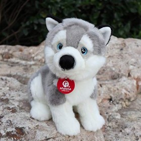 LEUYA Boucles doreilles 25cm Lifelike Husky Chien Peluche Jouet poupée Doux Husky Assis Chiot Animaux en Peluche Cadeau dan