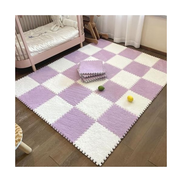Tapis De Sol en Mousse Puzzle en Peluche Douce, Dalles De Moquette Imbriquées, Tapis De Zone, Tapis De Jeu 12 Pièces pour Sal