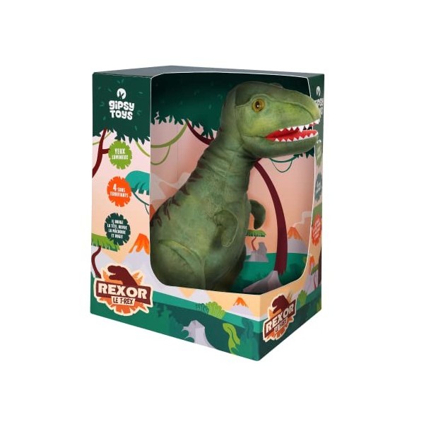 GIPSY Toys - REXOR, Le T-Rex à Fonctions 38 cm Peluche Dinosaure pour Enfant dès 3 Ans 056172