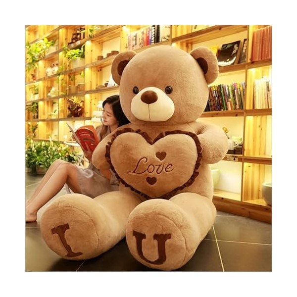 DHESSO 60 cm-120 cm Ours géant en Peluche Peluche poupée Enfants bébé Mignon Grand Oreiller créatif Chambre décoration Marron