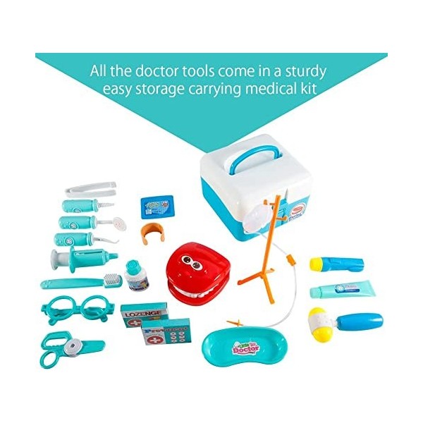 Enfants Dental Toy Doctor Set, 20 pièces Cosplay Ensemble doutils dentaires, Ensemble médical préscolaire, vêtements, Cospla