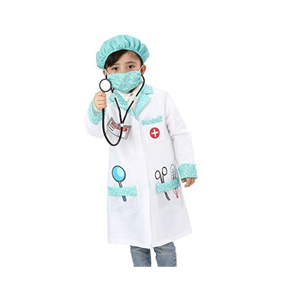 Tacobear Déguisement Docteur Enfant avec Véritable Stéthoscope, Chirurgien  Costume, Lunettes, Trousse De Médecin, Kit Docteur